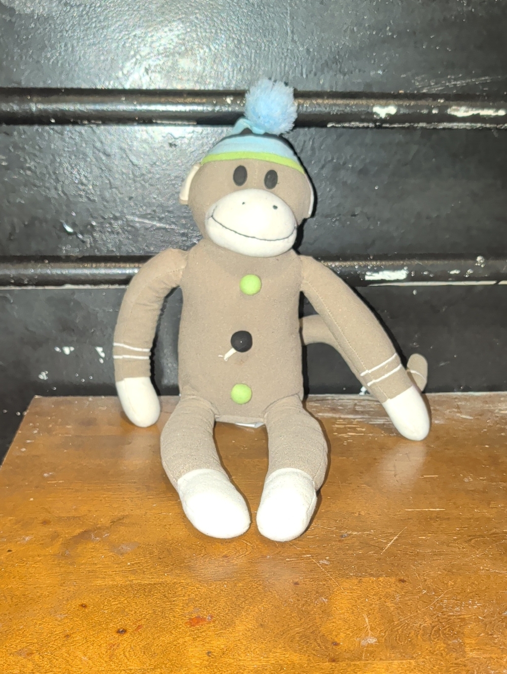 Plush Sock Monkey Toy - Brown with Blue Hat